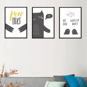 北欧卡通动物字母装饰画儿童房装饰帆布画客厅背景墙挂画无框画芯