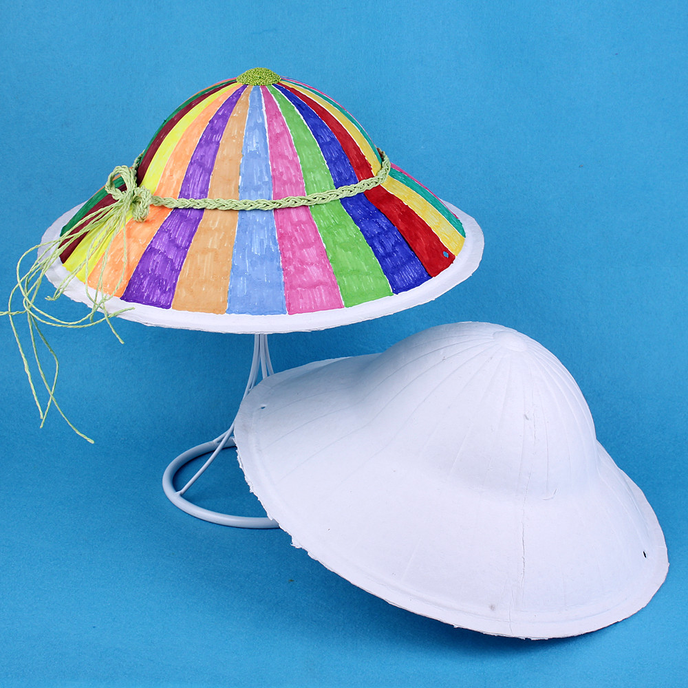 110gdiy环保纸浆帽子白坯手绘帽子白模填色绘画幼儿园手工草帽