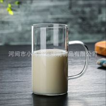 厂家直购加厚耐热牛奶杯把手带盖早餐玻璃杯可爱咖啡杯透明绿茶杯