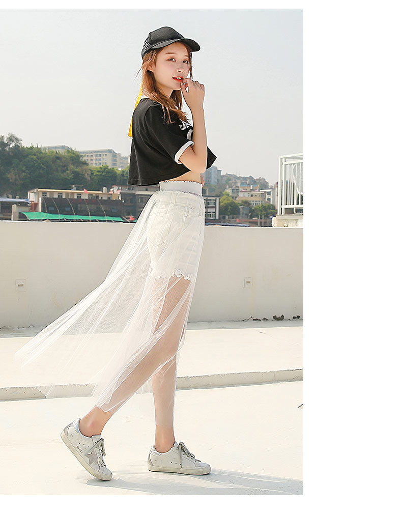 夏季新款超薄透视网纱半身裙女单层黑色打底纱裙高腰外搭透明长裙