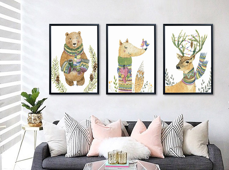 景德镇瓷板画现代北欧装饰画客厅沙发背景挂画发财鹿壁画厂家直销