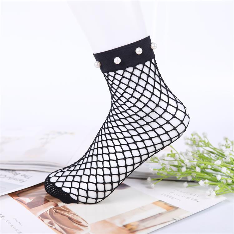 女士渔网袜短款 夏季加底薄款网格袜子透气珍珠网眼袜子地摊批发