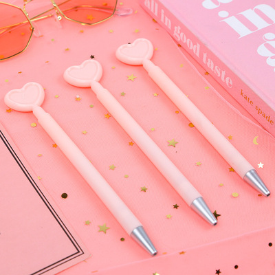 创意粉色爱心少女心中性笔 按压式学生办公文具黑色水笔ins道具