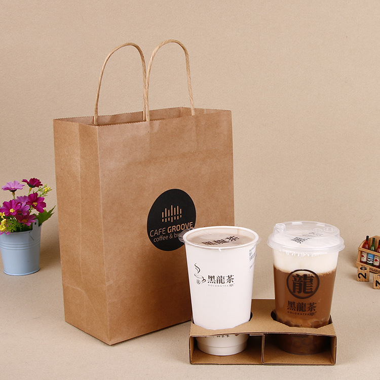 通用方底手提食品袋定做奶茶店外卖打包袋定制环保牛皮纸袋印logo