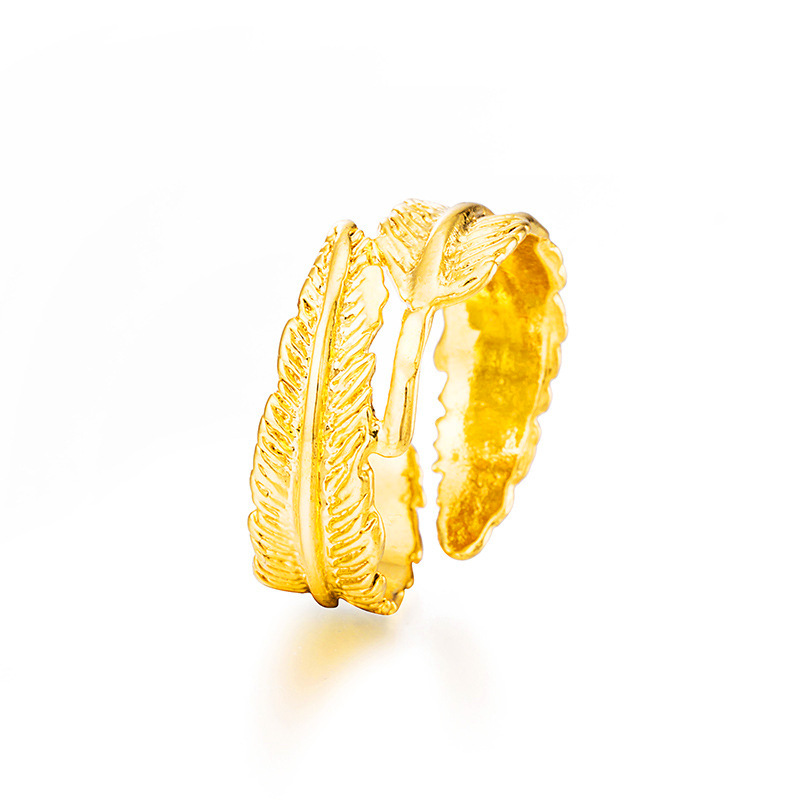 批发镀金饰品首饰仿真黄金爱情密语羽毛开口指环越南沙金戒指女
