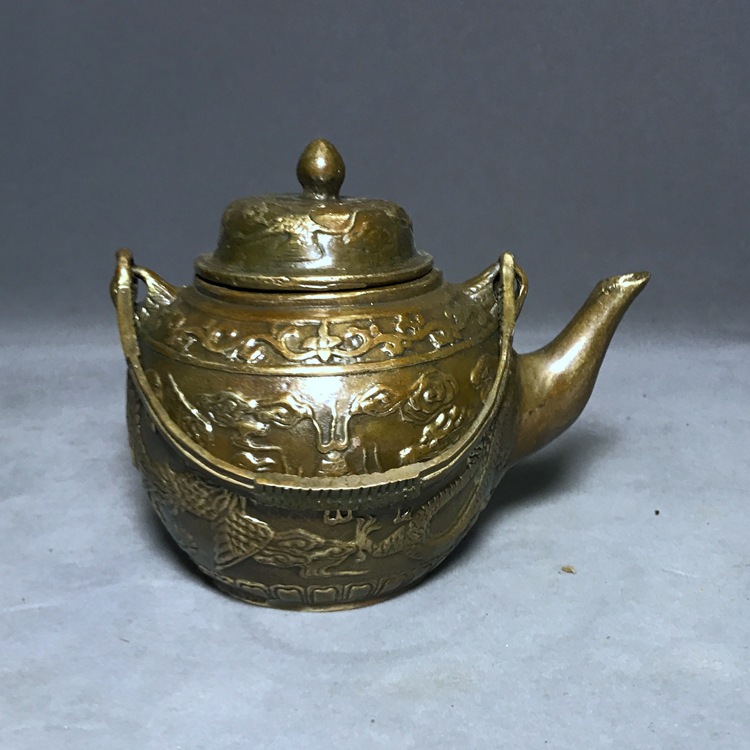 仿古纯铜壶鎏金龙凤壶摆件水壶茶壶家居装饰工艺礼品古玩铜器收藏