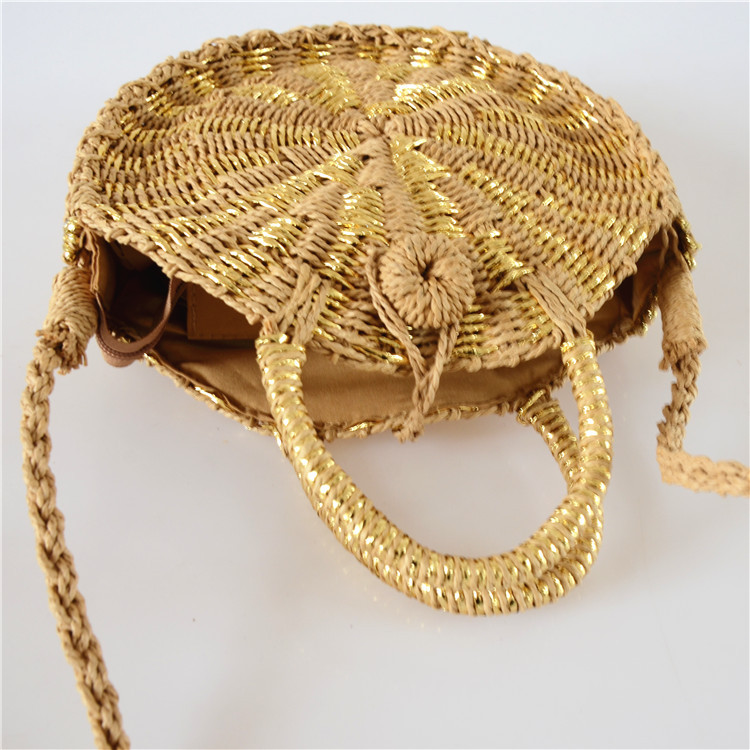 新款时尚草编包腰鼓包女包百搭休闲编织包藤编包圆形草编包