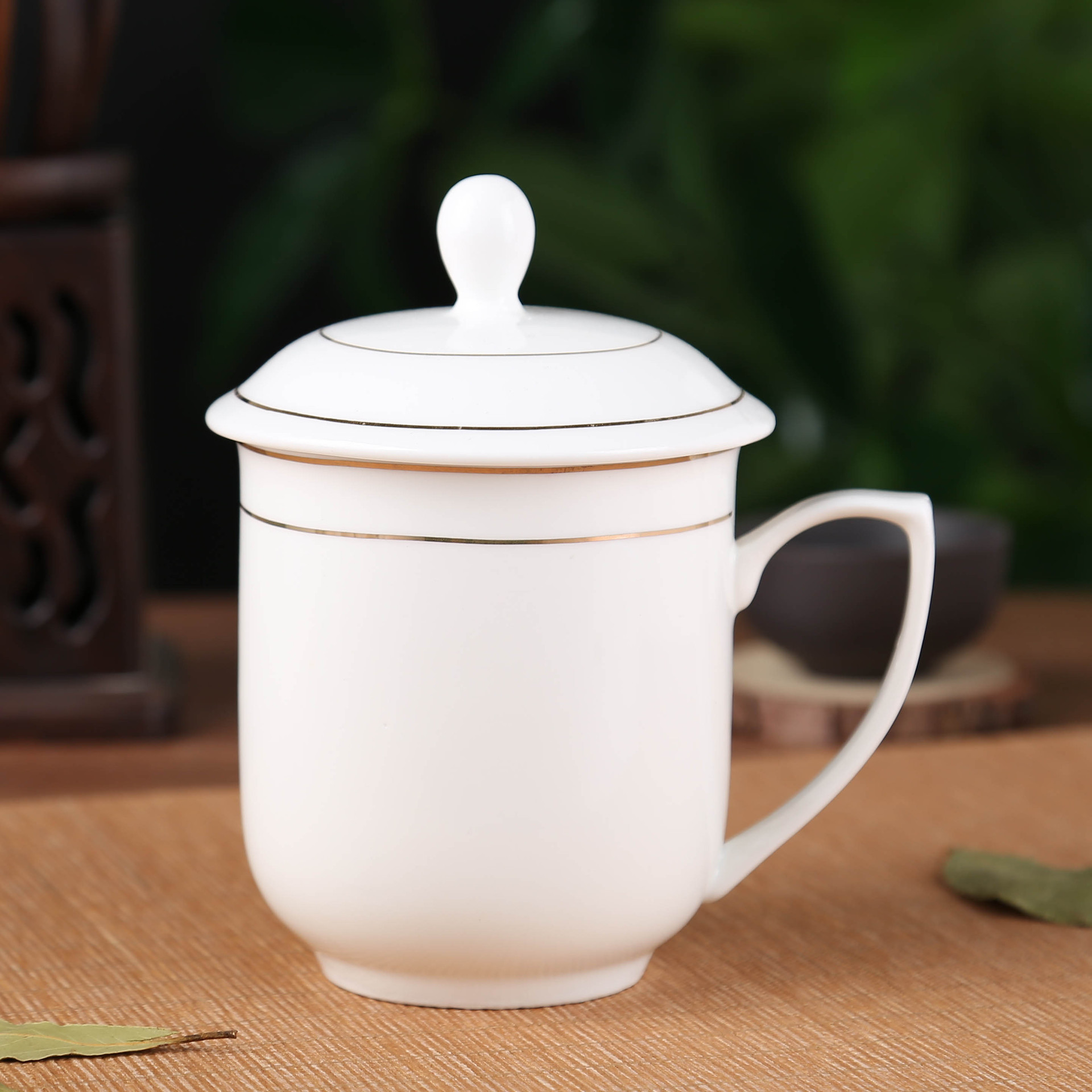 工厂批发手绘金边陶瓷会议办公茶杯带盖新骨瓷水杯马克杯印制logo