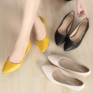 2019新款软pu低跟软皮软底单鞋舒适耐磨通勤简约大方女鞋一件代发