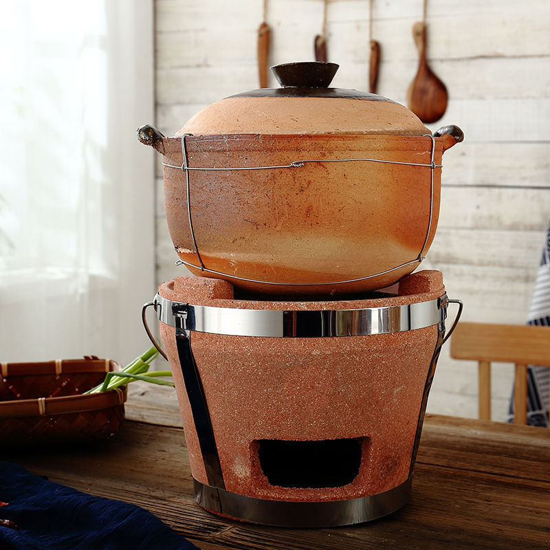 厂家直销土砂锅红泥小火炉炖汤打边炉 木炭火锅炉 户外烧烤炭炉子-阿