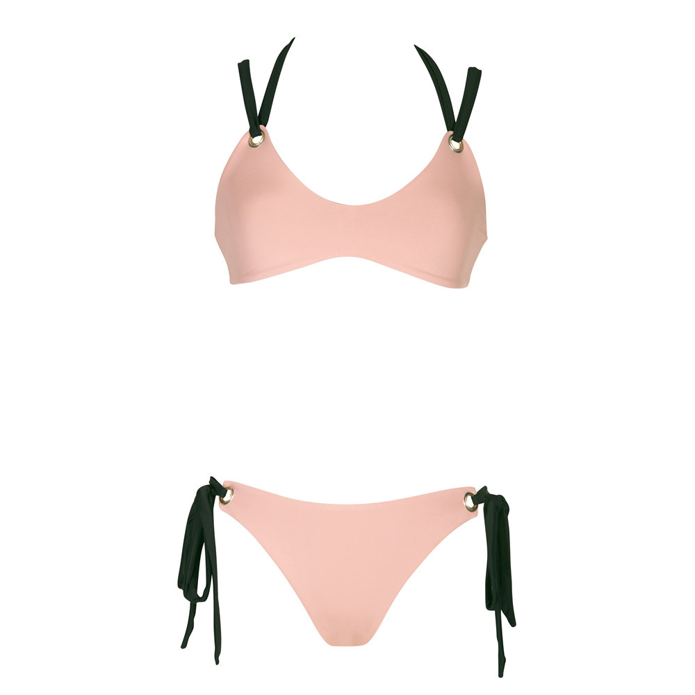 trisass 2019绑带比基尼女泳衣 欧美抹胸乌眼抽褶系带分体泳装