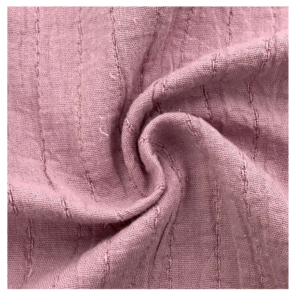 全棉双层皱条纹提花纱罗面料 棉麻砂洗皱梭织布 秋冬女装童装布料