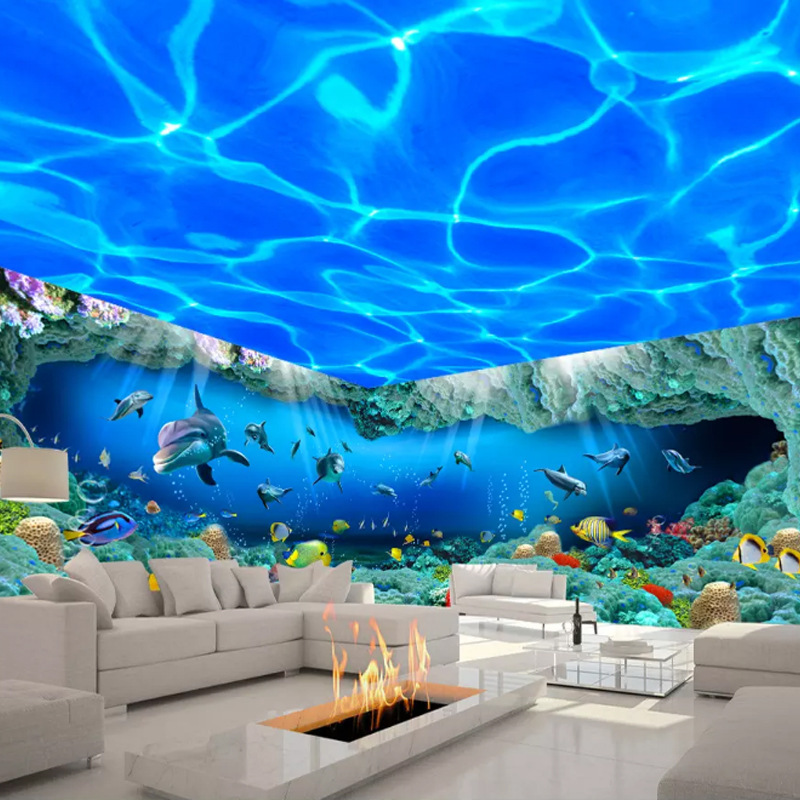 炫丽海底世界3d主题空间背景墙酒店壁画海洋背景墙ktv游泳馆壁纸