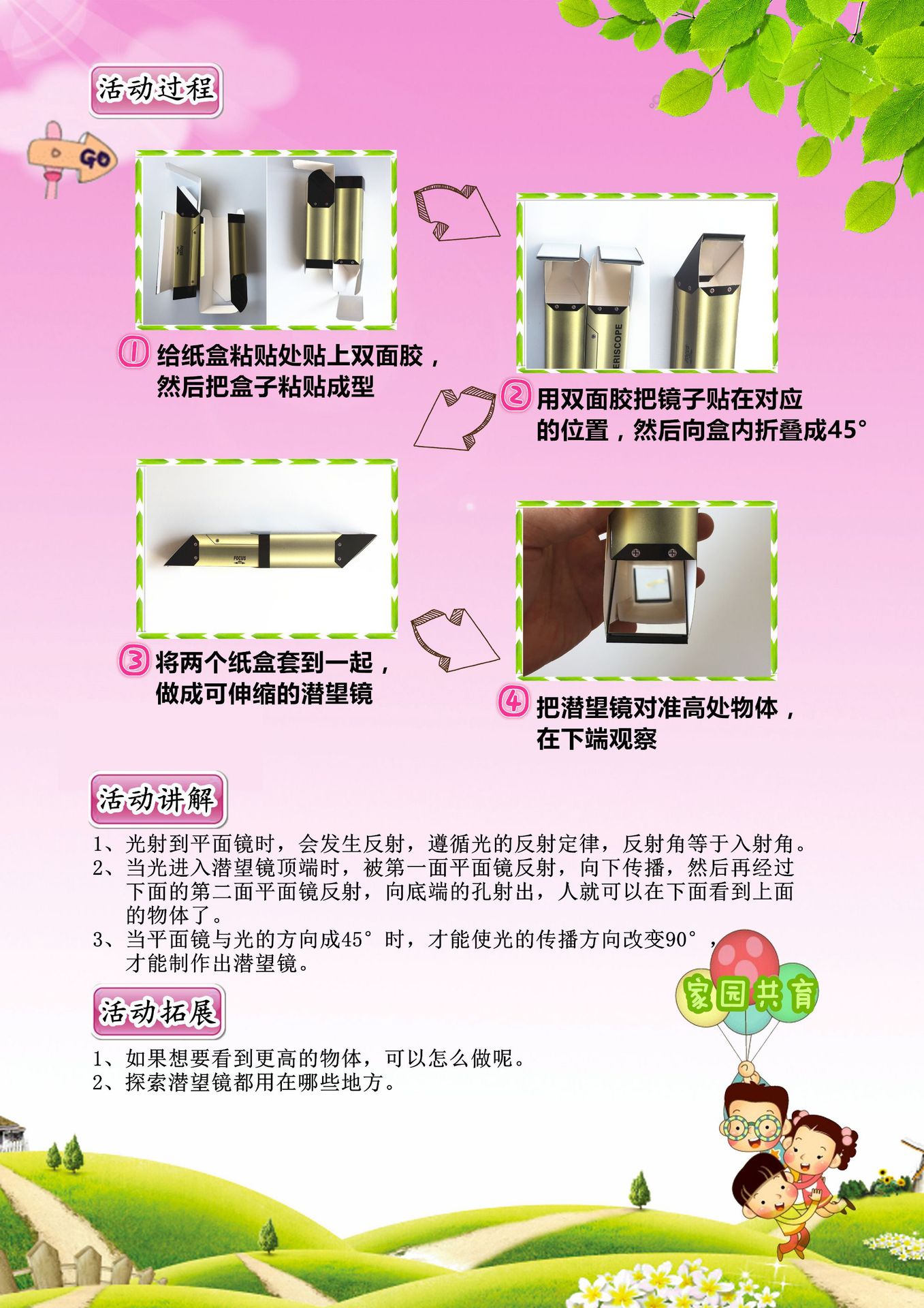 自制潜望镜 幼儿园儿童diy益智科学探索小实验科教具玩具教材