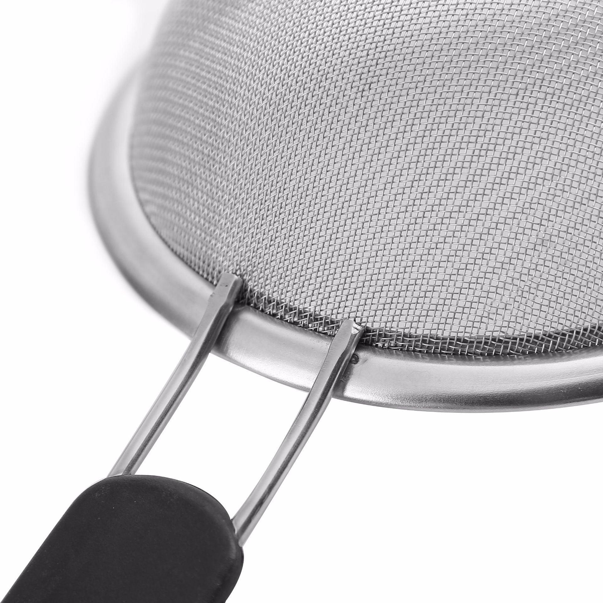 不锈钢宽边尖耳黑塑柄油格 普通网斜纹网漏勺 滤油烘焙手持面粉筛