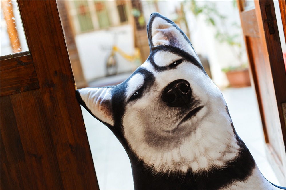 创意仿真哈士奇狗头抱枕大号二哈表情包腰靠垫狗腿毛绒玩具单身狗