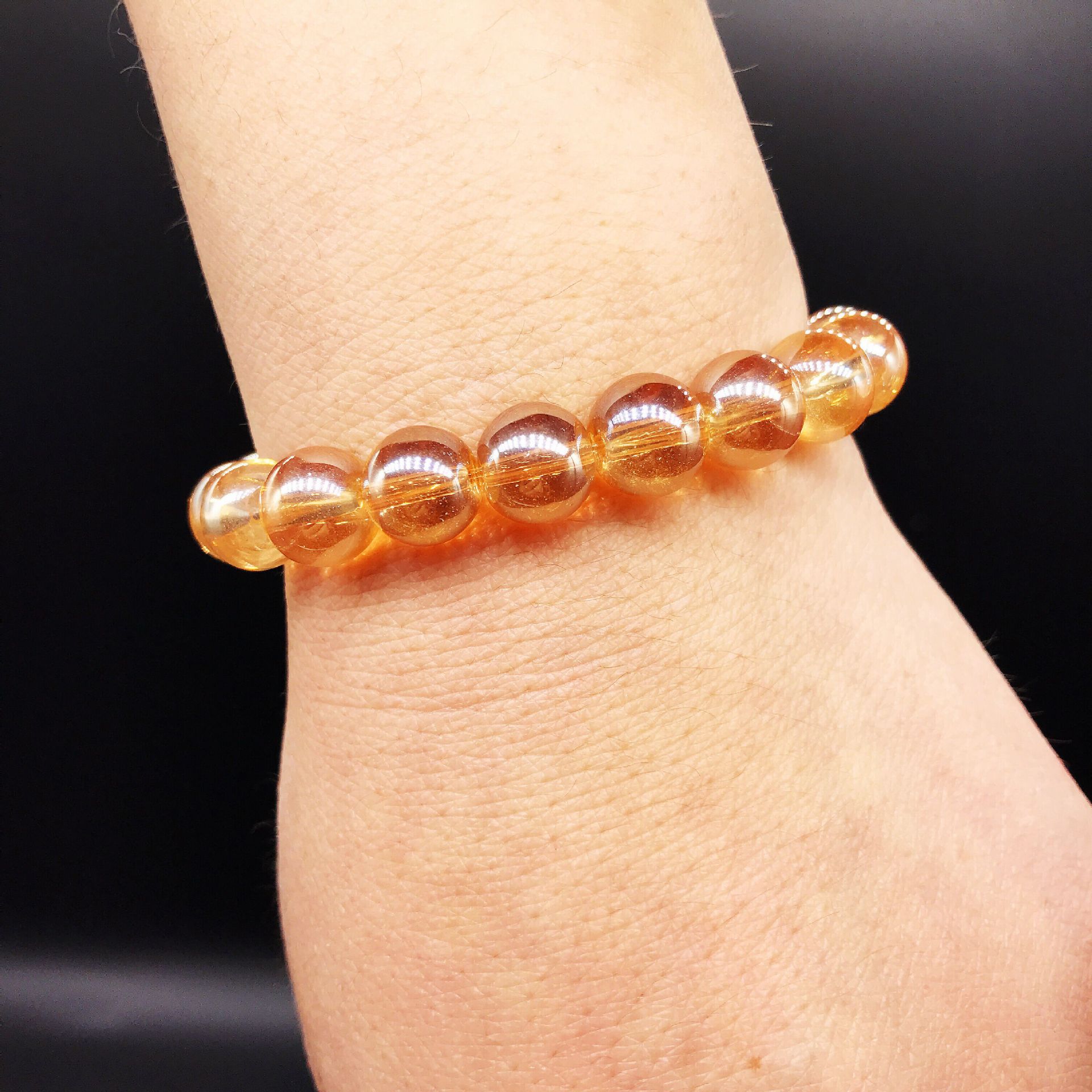 10mm仿锆石水晶手链单圈佛珠手串金色玻璃透明珠子不掉色厂价批发