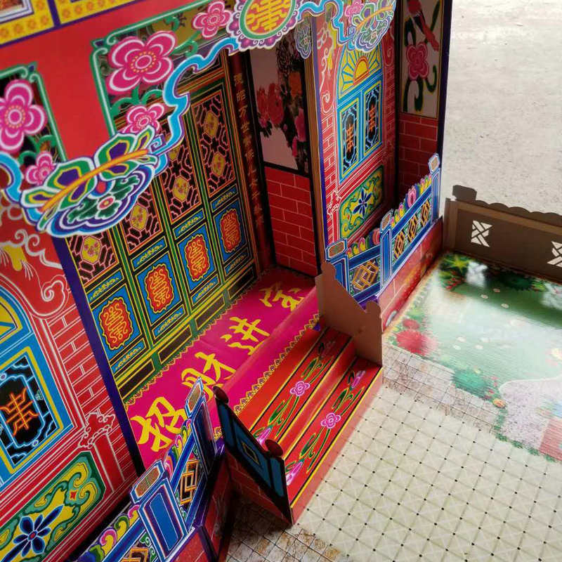 80型竹架灵房竹片灵屋冥房冥屋天堂折叠别墅殡葬用品祭祀用品