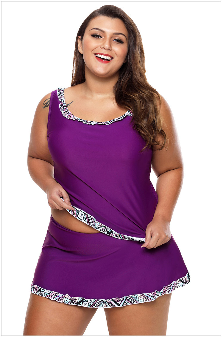 时颖欧美时尚泳装皱褶设计印花荷叶边比基尼裙式分体泳衣41973