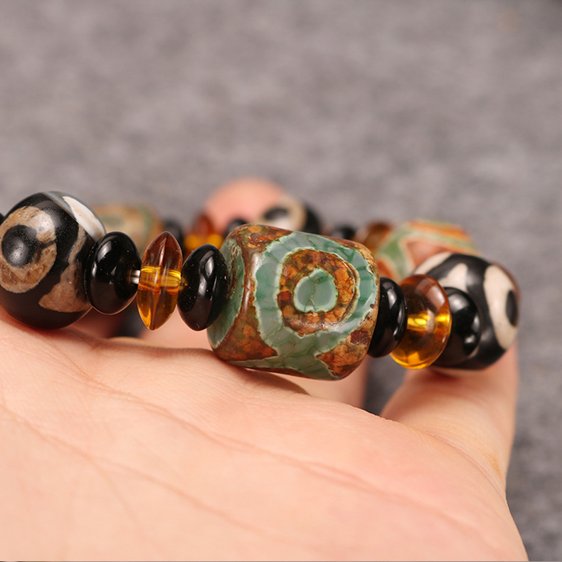 民族风雕刻佛珠手串 8颗手链天眼玛瑙圆珠子厂家直销