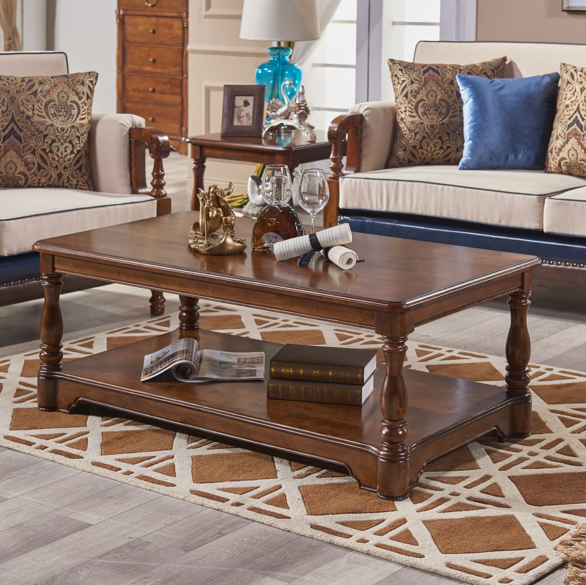 茶桌,茶台-巢熙家具小美式实木茶几电视柜美式乡村仿古家具客厅深色