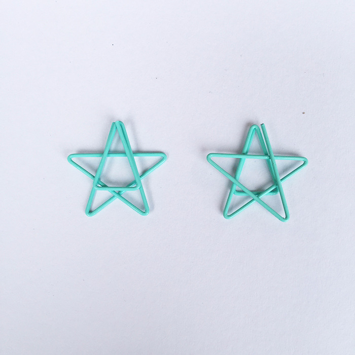 薄荷绿星星回形针曲别针异形彩色创意书签