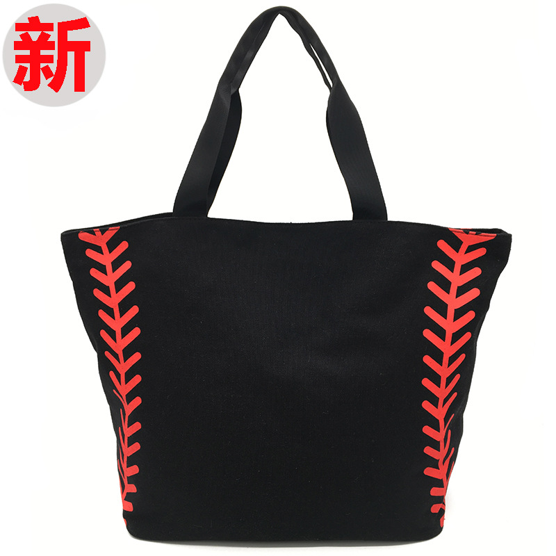 European and American Baseball Sports Sports Handbag Fashion Simple Oversized Women's Canvas Softball Bag Football Satchel Wholesale