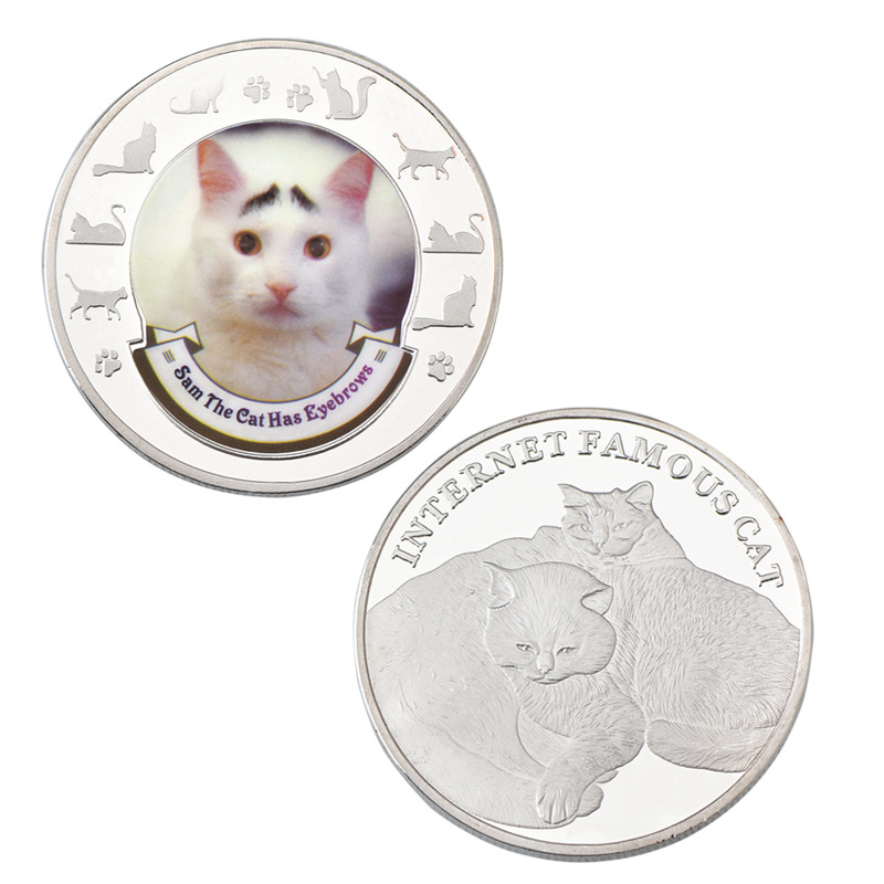 工厂金属纪念币纯银宠物猫纪念币展示 电镀徽章收藏礼品硬币批发