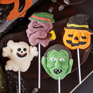 万圣节棒棒糖女巫南瓜幽灵棉花糖创意造型35g*24支搞怪软糖果礼物