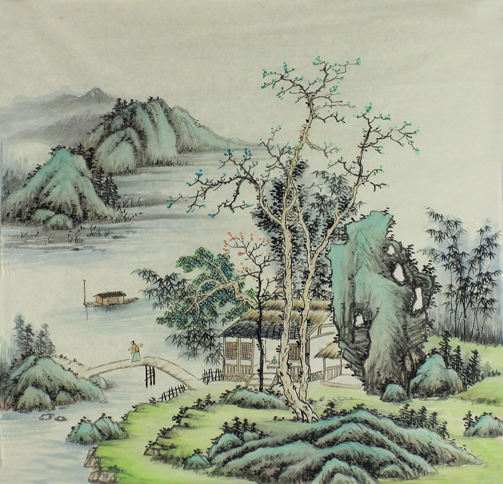 批发仿古国画纯手绘斗方仿古画山水画客厅无框画装饰画一件代发