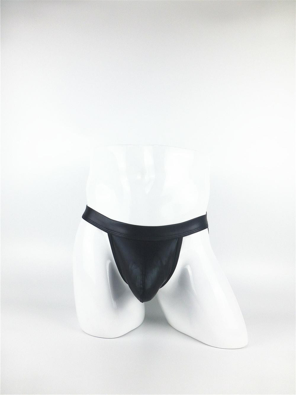 低腰性感外贸男士双丁裤丁字裤u凸囊袋镂空男内裤漆皮仿皮双丁裤