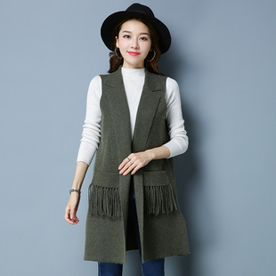 女士针织马甲春秋中长款韩版2018春装新款女春季外套时尚毛衣背心