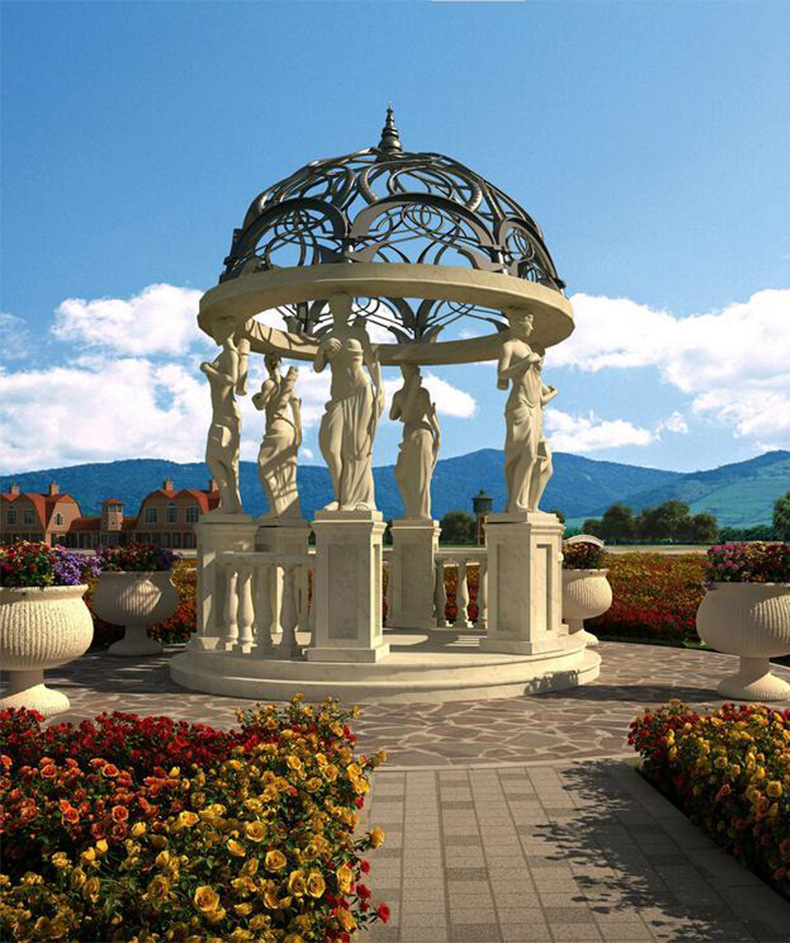 大理石人物亭子欧式石雕凉亭 手工雕刻xbymg-4