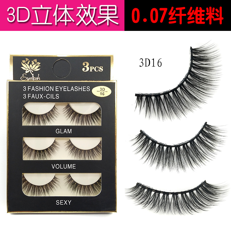 3d16 False Eyelashes Factory Wholesale Multiple Options Three Pairs Three-Dimensional Thick Handmade Slim Model False Eyelash