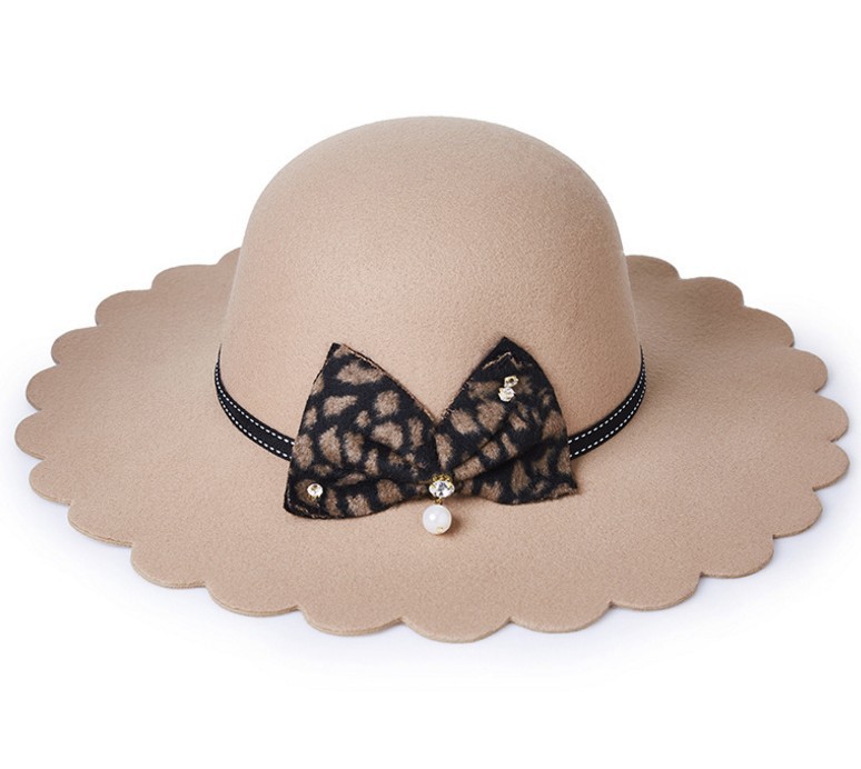 2018 新款大檐花边个软呢帽保暖休闲蝴蝶结大檐帽