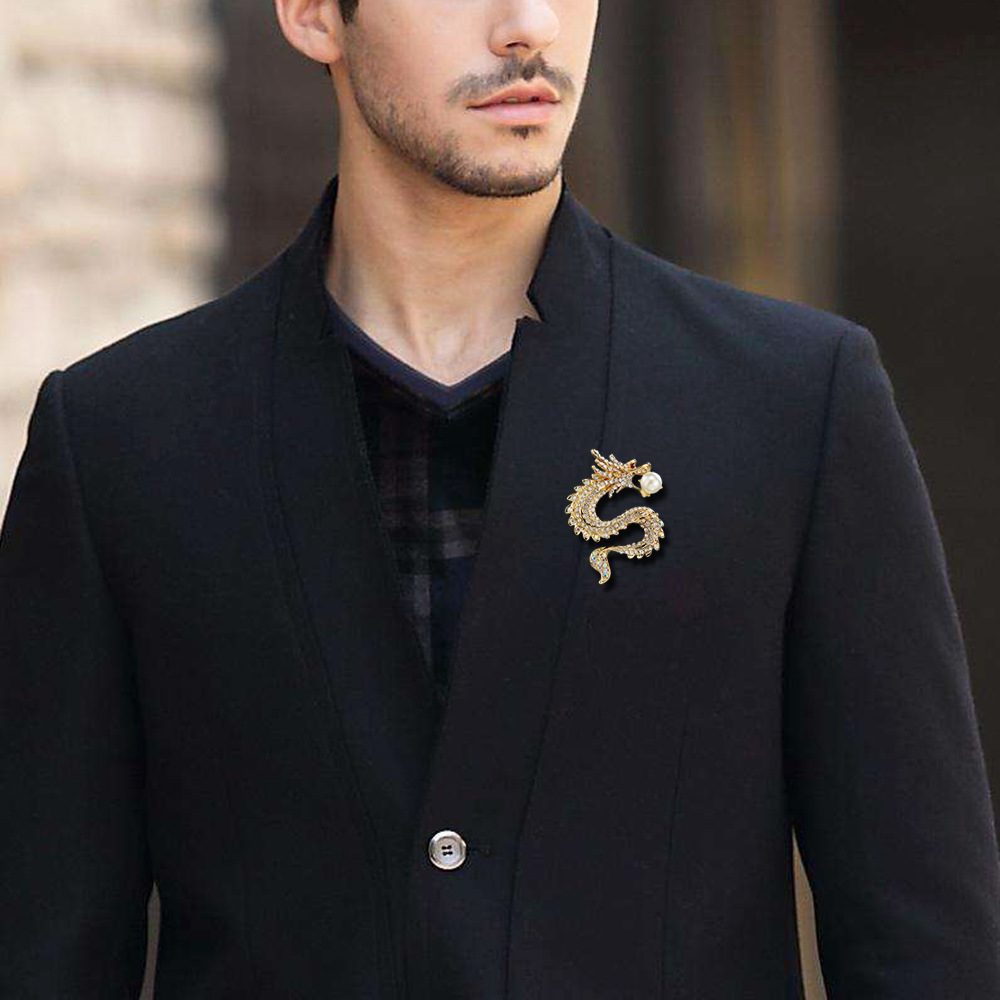 韩国十二生肖龙胸针男士霸气胸花珍珠西装外套大衣服别针厂家直销