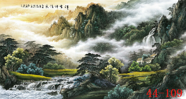 44109国画字画曾刚青绿山水画客厅横幅装饰画高仿真画芯批发