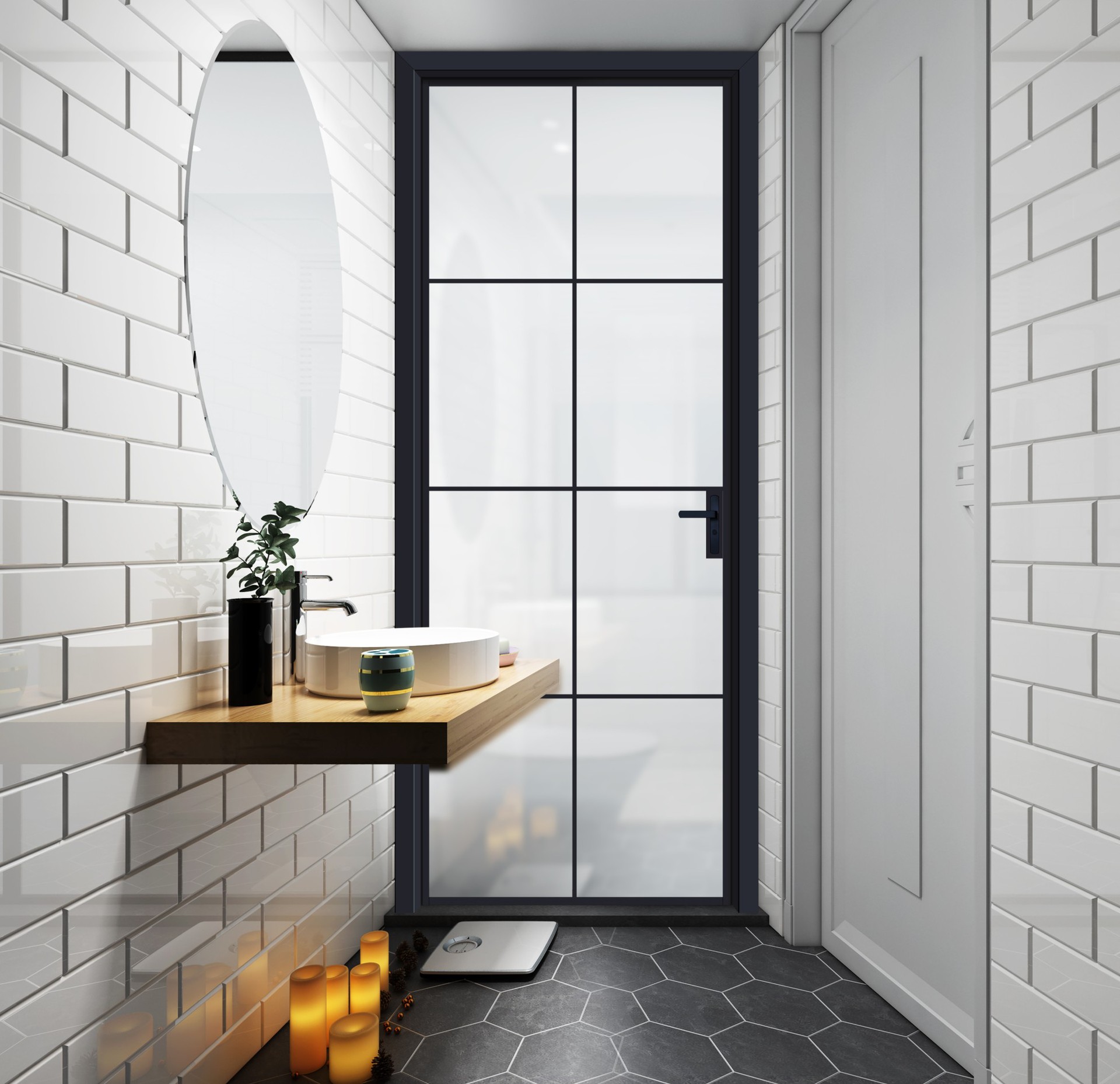 16黑色细窄框玻璃卫生间开门阳台开门厨房开门玻璃开门字母双开门