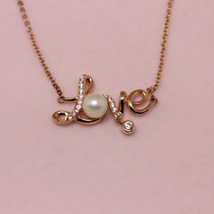 love玫瑰金珍珠项链镶嵌珍珠时尚简约黄金项链女韩版跨境首饰批发