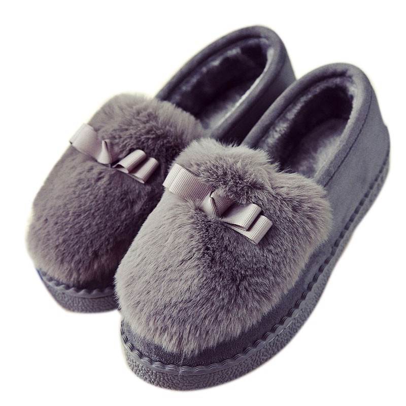 Cotton Shoes Women's Loafers Autumn Winter Thermal Velvet Cotton Slippers Fluffy Shoes Korean Style Low Top Flat Slip-on Lofter