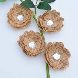 黄麻布花朵 欧美圣诞婚庆派对装饰 仿真麻布花 diy辅料黄麻玫瑰花