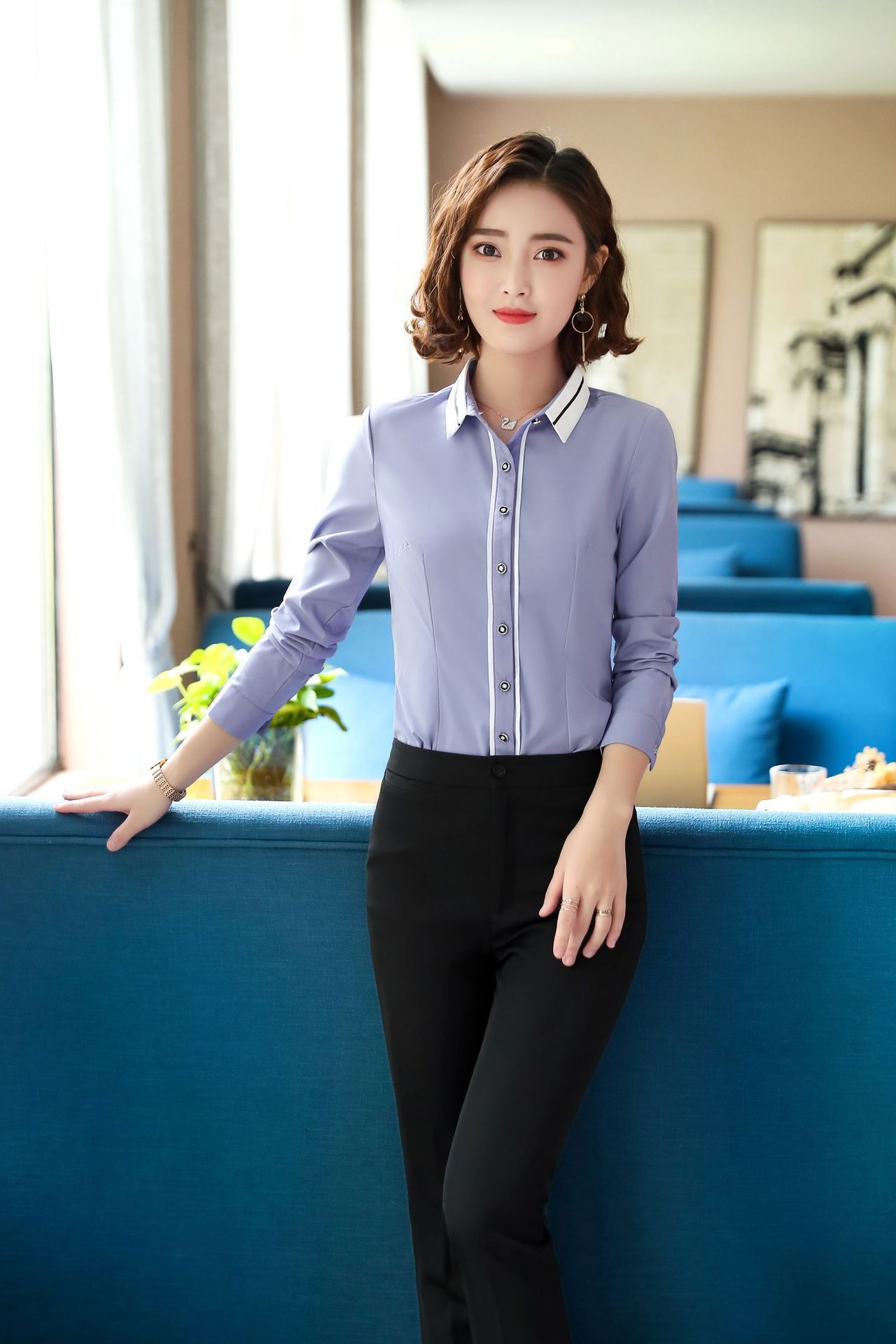 长袖秋冬女士衬衫工作服 大码修身正装气质百搭免烫ol职业装女装