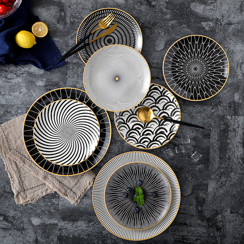 Nordic Style Geometric Series Ceramic Breakfast Plate Western Cuisine Plate Steak Plate Dish Plate Fruit Plate Decorative Hanging Plate