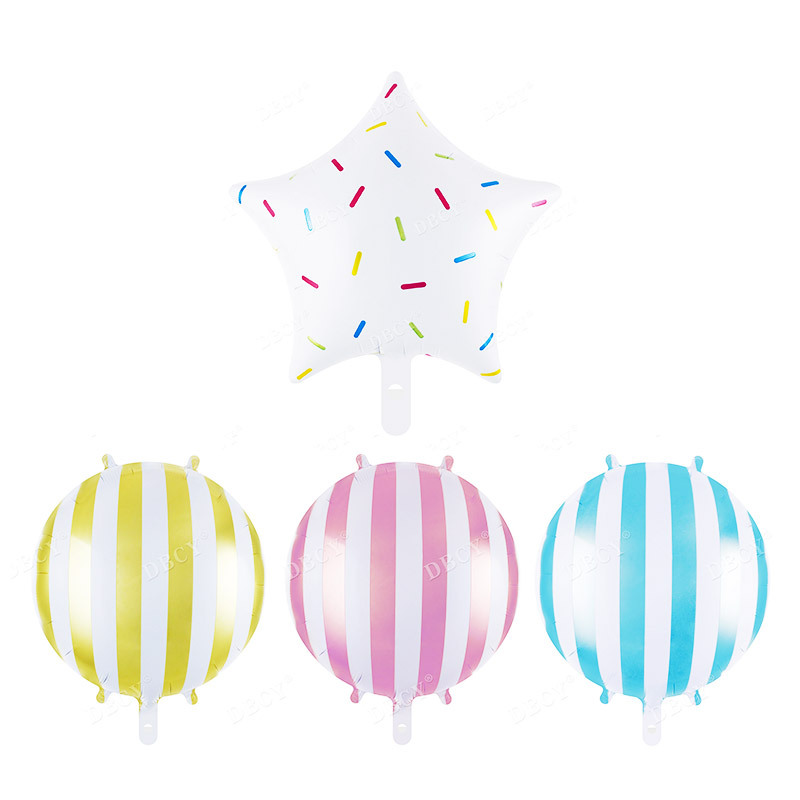 18-Inch Color Stripes Balloon Candy Five-Pointed Star Striped round Aluminum Balloon Birthday Party Event Decoration Supplies