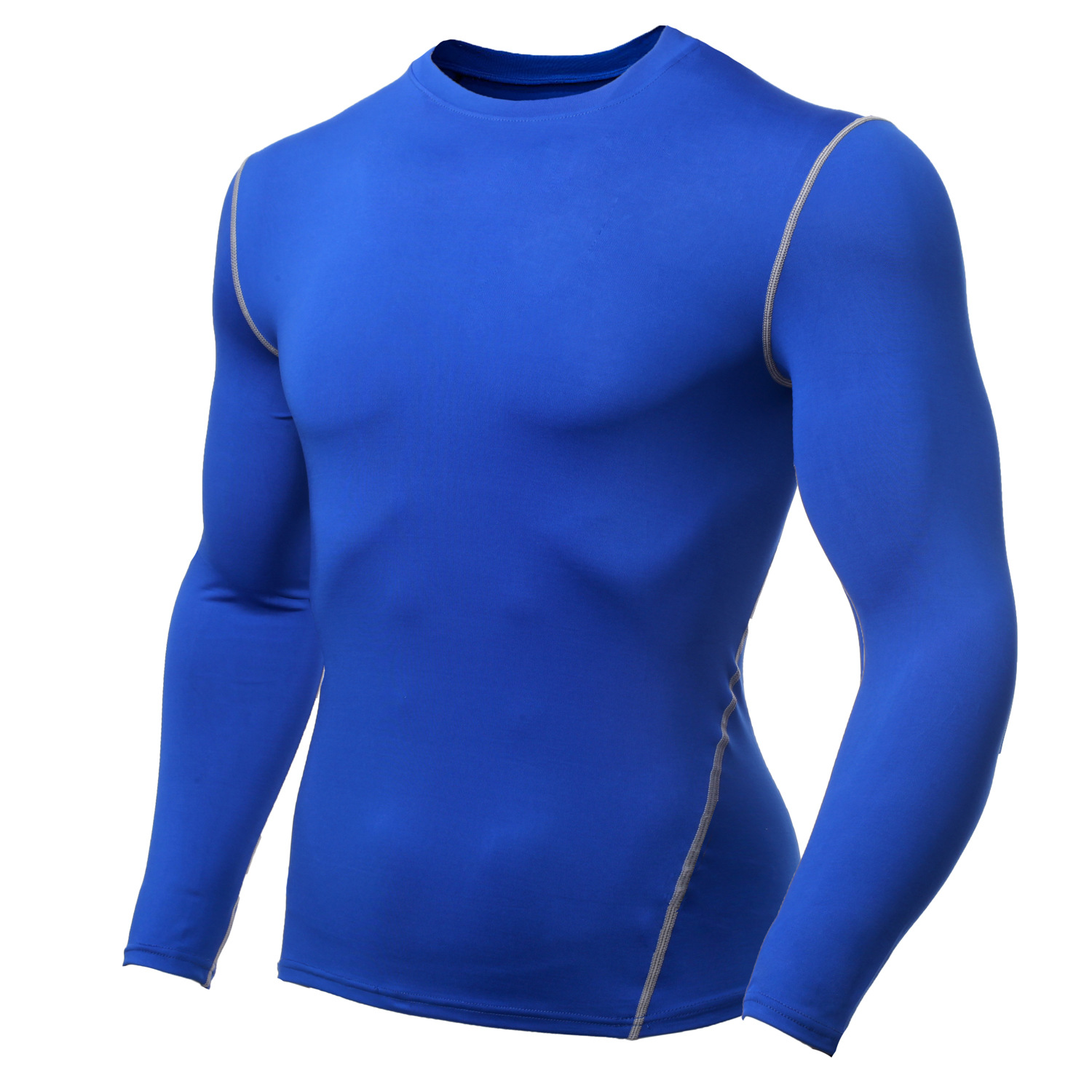 欧美跨境健身运动紧身衣男休闲跑步纯色长袖速干衣弹力t恤批发