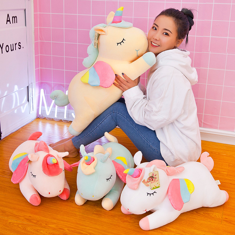 Cross-Border Foreign Trade Angel Unicorn Doll Pillow Cute Rainbow Pony Plush Toy Pink Girlish Doll