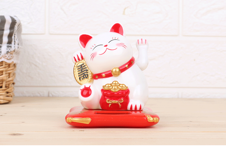 迷你招手猫汽车居家前台摆件 创意礼品摇手猫 太阳能供电招财猫
