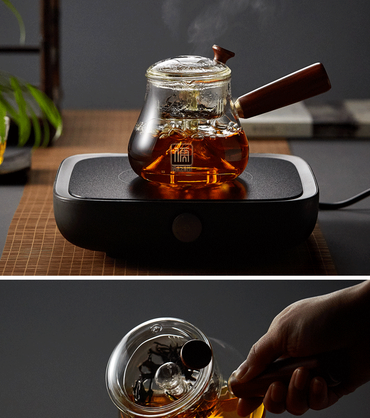 家用加厚耐热玻璃蒸茶壶侧把过滤蒸汽煮茶器电陶炉黑茶普洱功夫茶