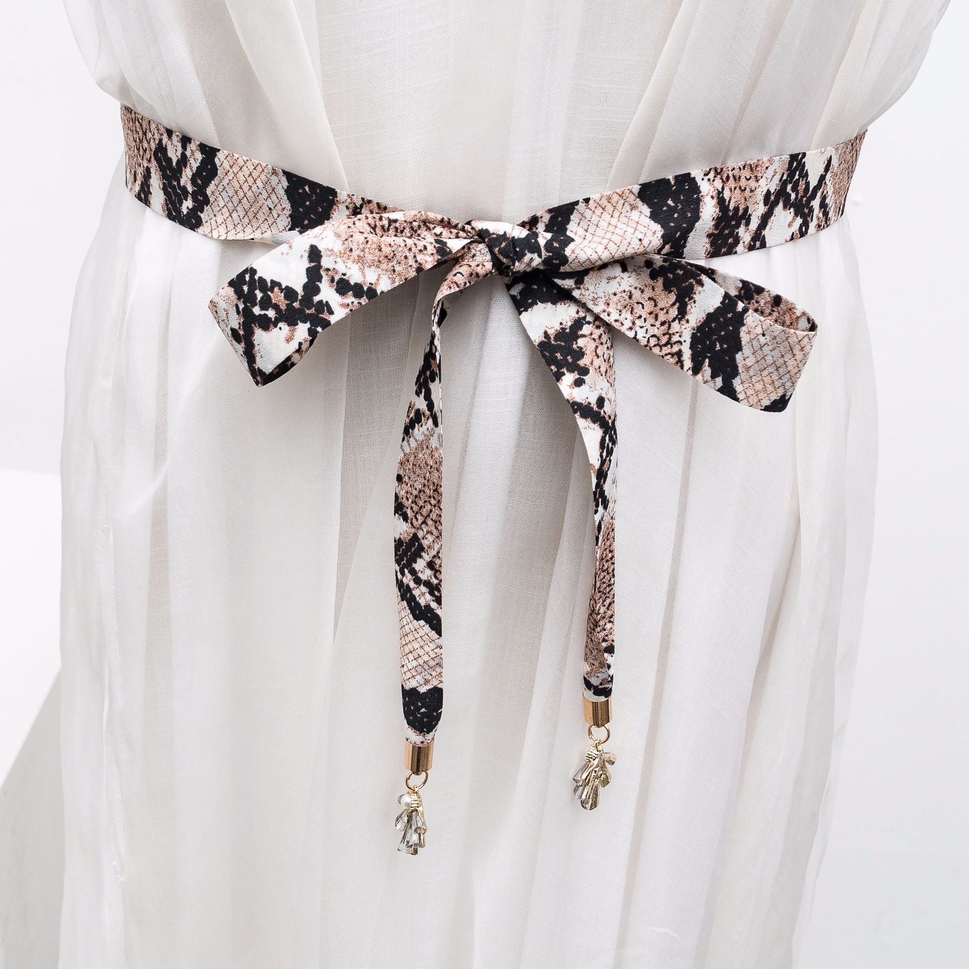 新款蛇纹女士百搭甜美蝴蝶结韩版腰带配连衣裙子衬衫布腰绳装饰