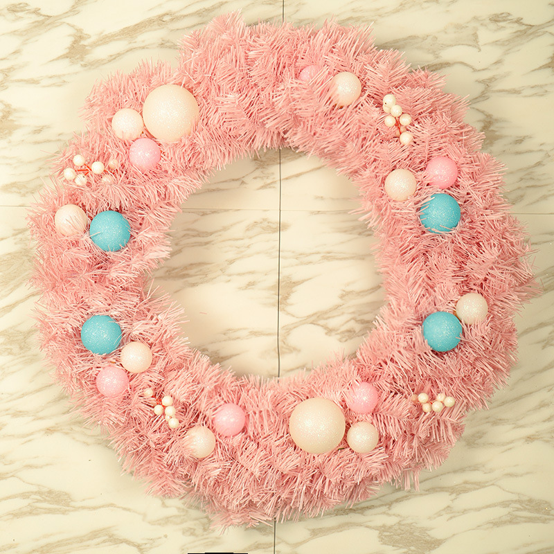 鸿禹 马卡龙装饰花环 圣诞节粉色花圈 pvc彩球门挂儿童道具挂件